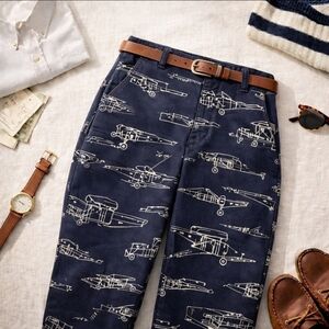 Vintage Polo Jeans Co Ralph Lauren Aviation Biplane Blueprint Print Chino Pants